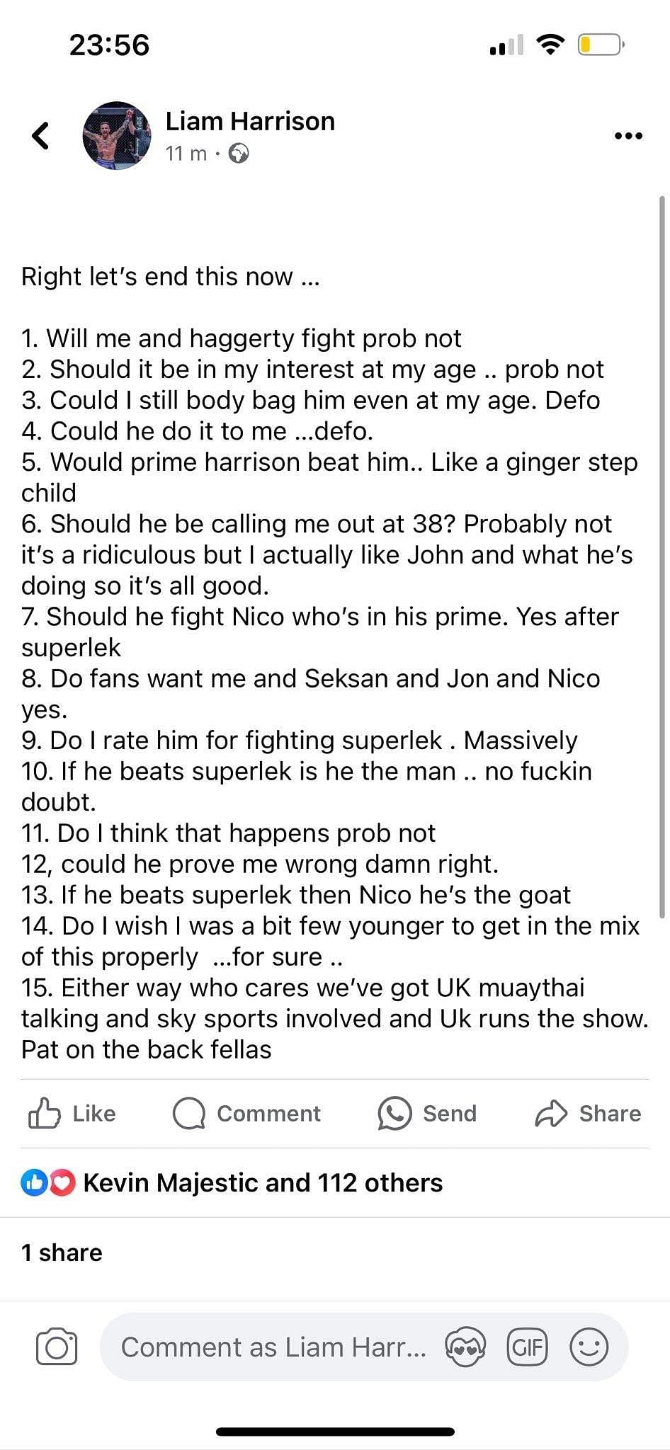 Liam Harrison lists down his thoughts for upcoming fights.